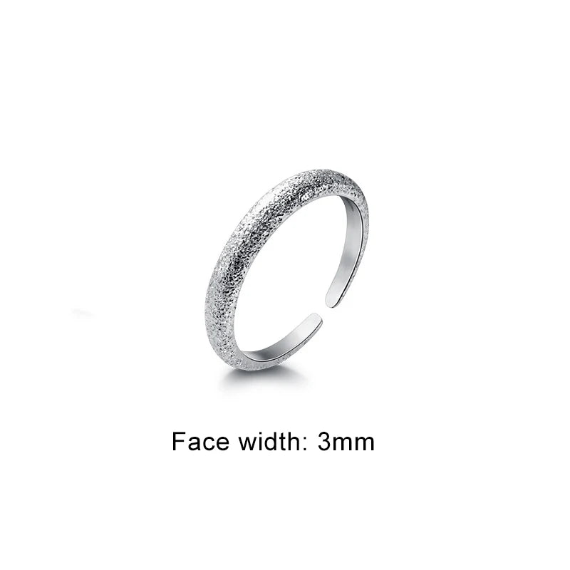 925 Sterling Silver BlingBling with Flashing Matte Adjustable Ring for Women Classic Geometric Fine Jewelry