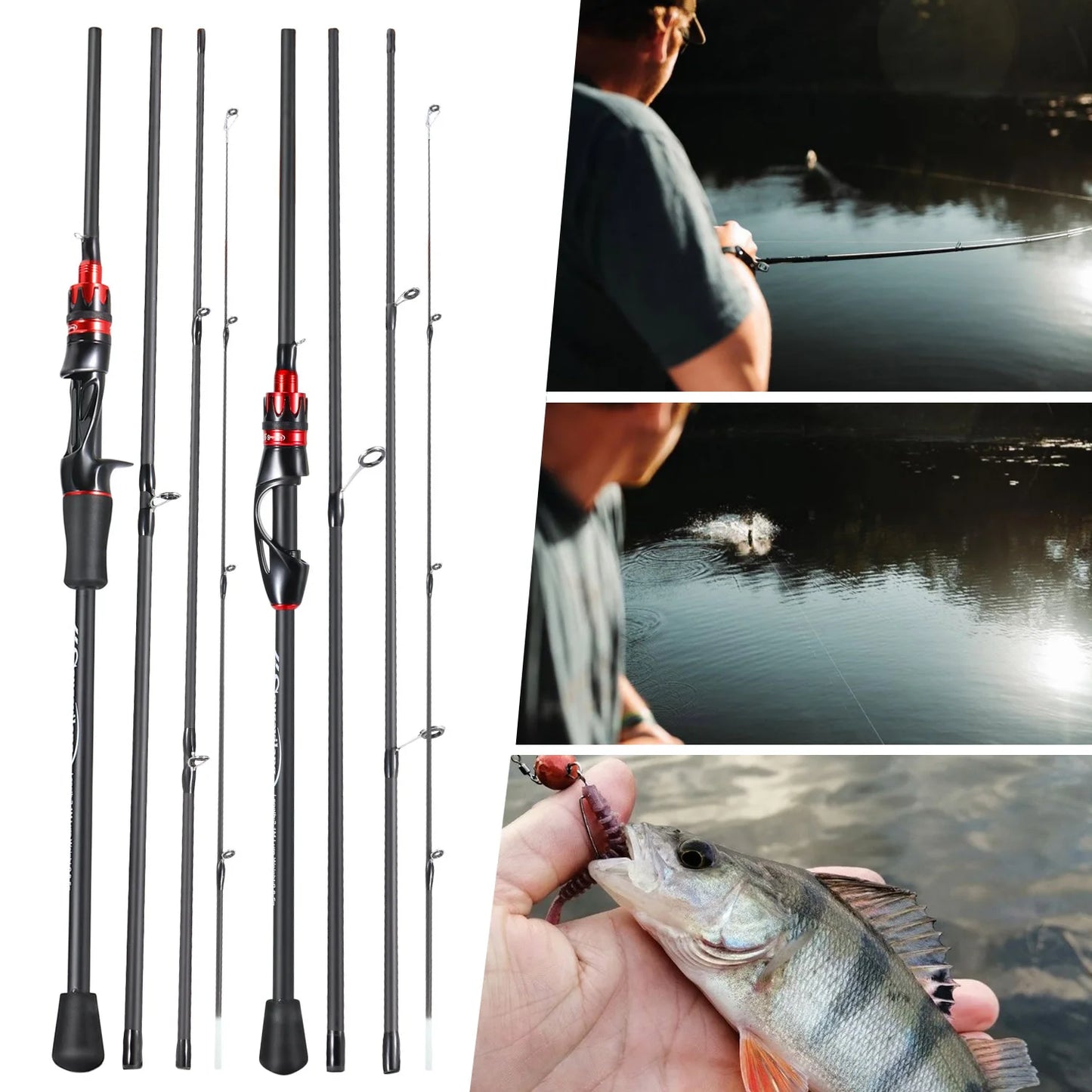 Casting Spinning Fishing Rod 2.1m UltraLight Carbon Fiber Rod Pole 4 Section with EVA Handle