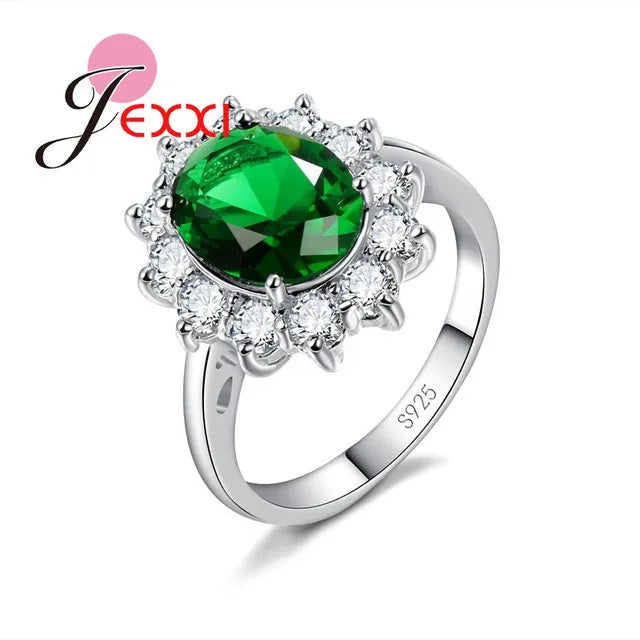 925 Sterling Silver Color Wedding Engagement Rings Prong Shiny Cubic Zirconia