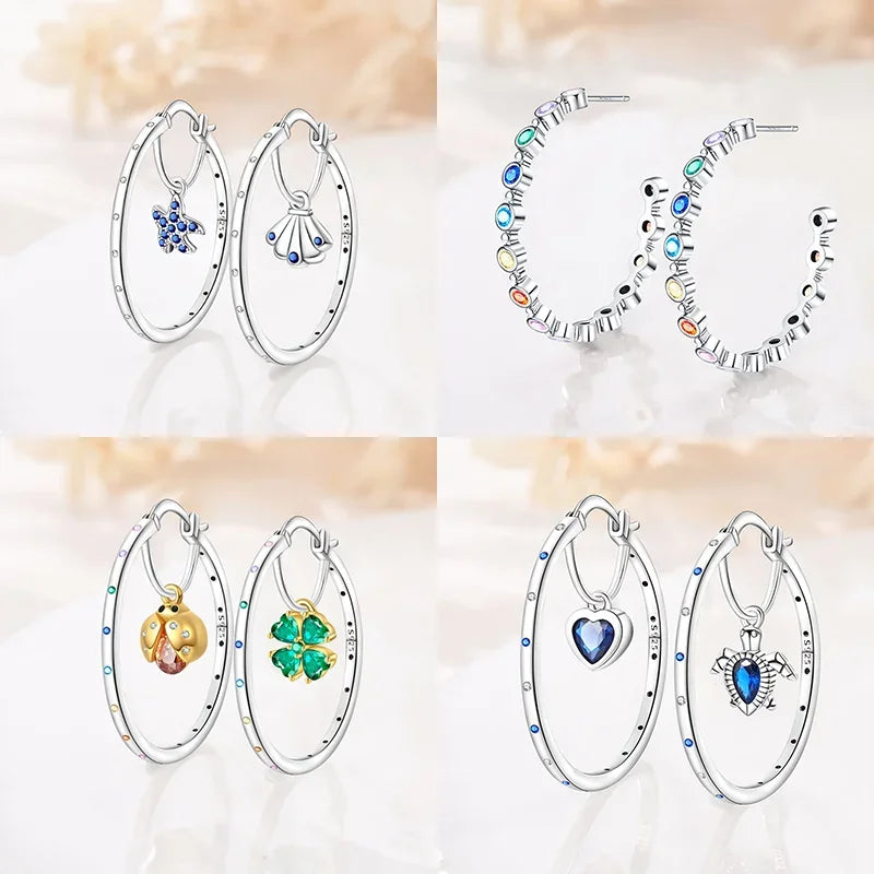 New 925 Silver Classic Earrings Colorful Zircon