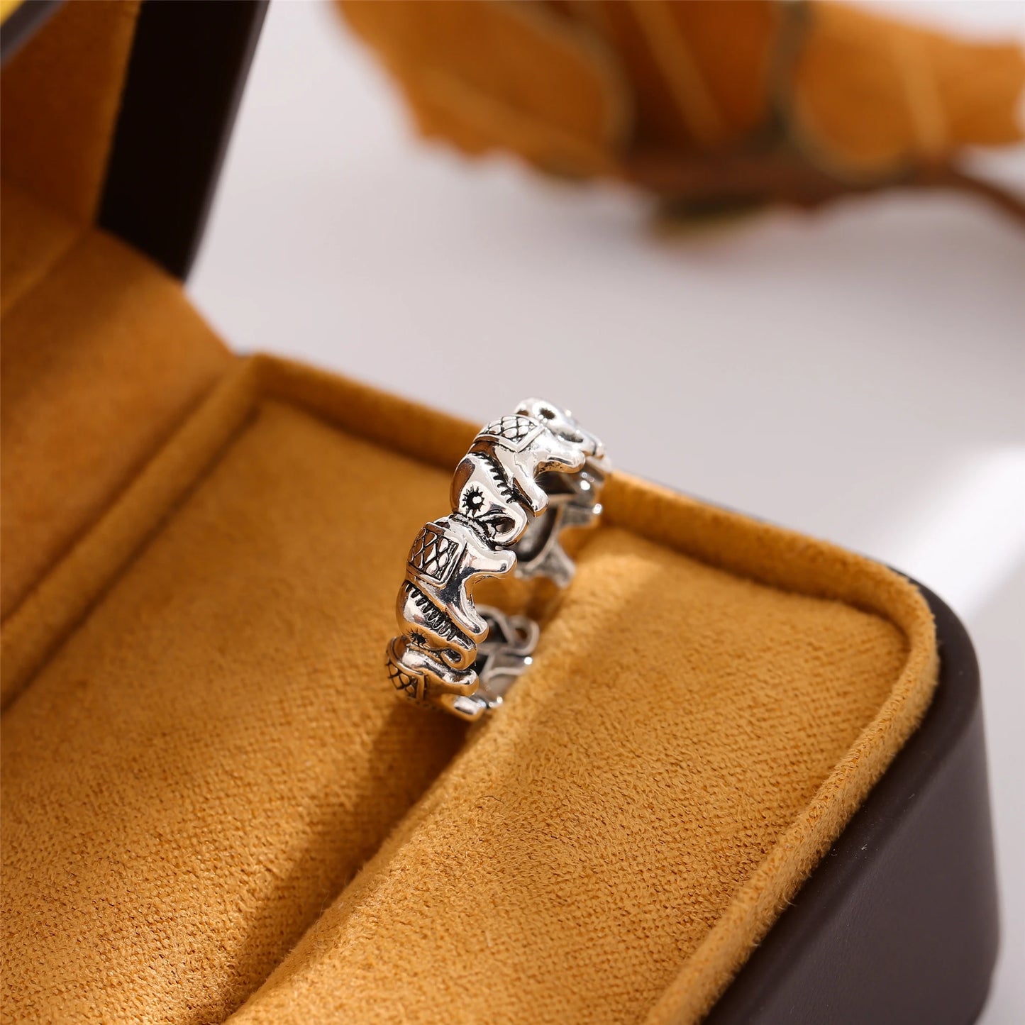 New Minimalist Retro Thai Silver Animal 925 Sterling Silver Jewelry Personality Elephant Group