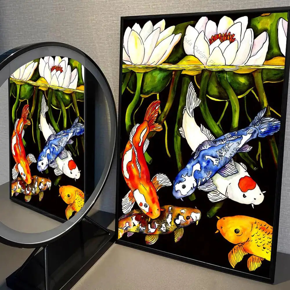 1pc Modern Golden Lotus Koi Fish Poster