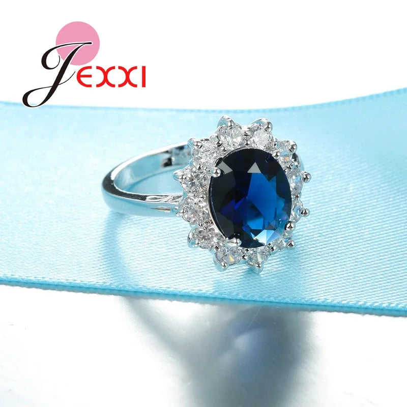925 Sterling Silver Color Wedding Engagement Rings Prong Shiny Cubic Zirconia