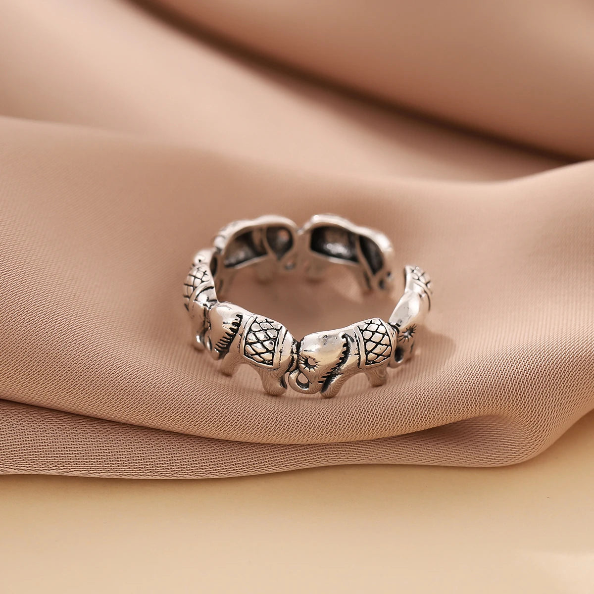 New Minimalist Retro Thai Silver Animal 925 Sterling Silver Jewelry Personality Elephant Group