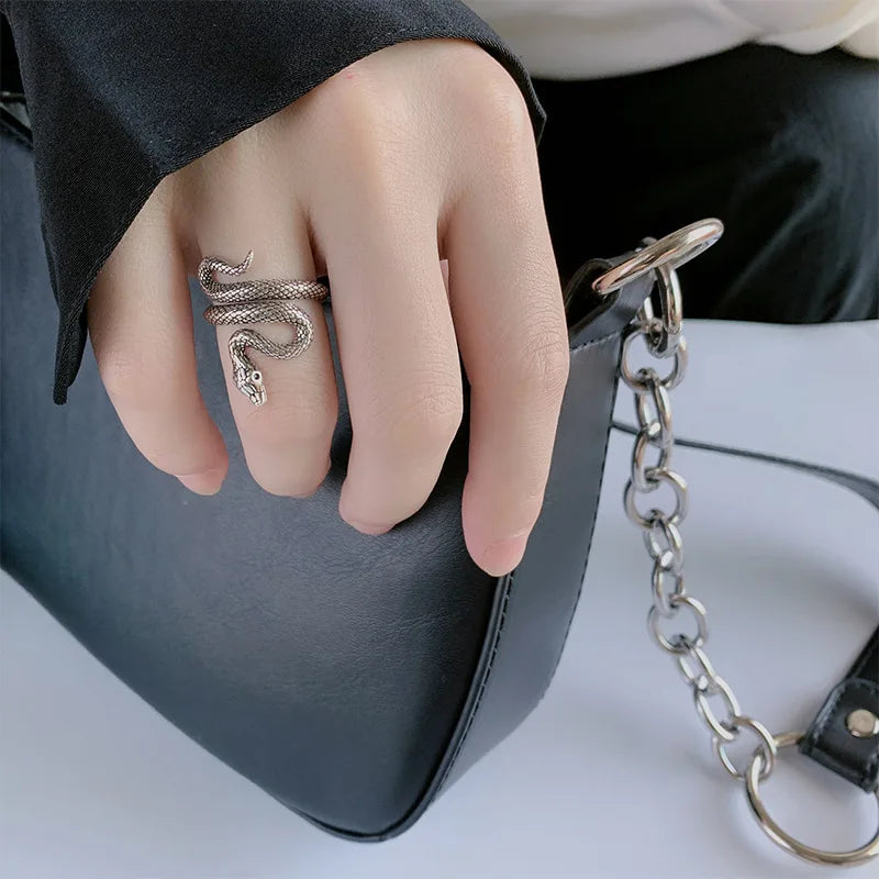 Gothic Entwined Viper Cobra Open Adjustable Ring Women's Fashion Alternative Casual Jewelry