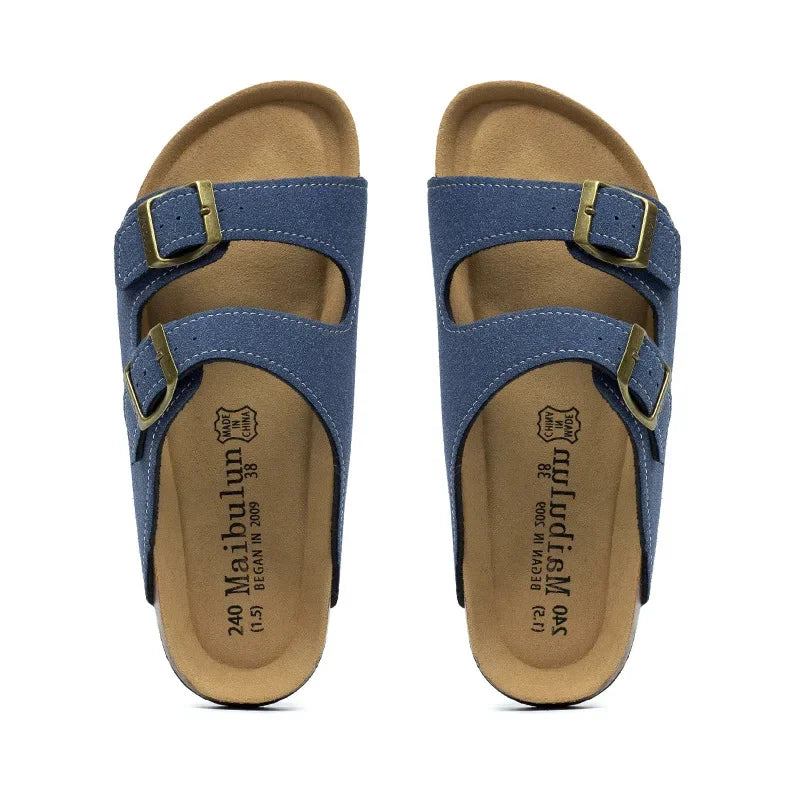 Fashion Women Cork Slipper Suede Leather Mule Clogs