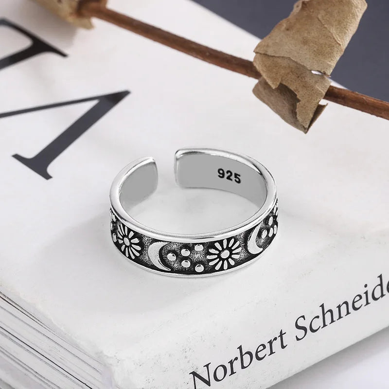 925 Sterling Silver Sun Moon Rings For Women Engagement Luxury Jewelry Vintage Accessories