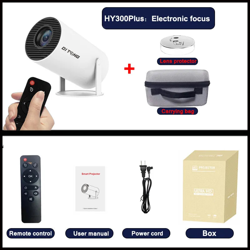 HY300 Plus Projector Android 4K 1280*720P Dual Wifi 300ANSI Video Cinema