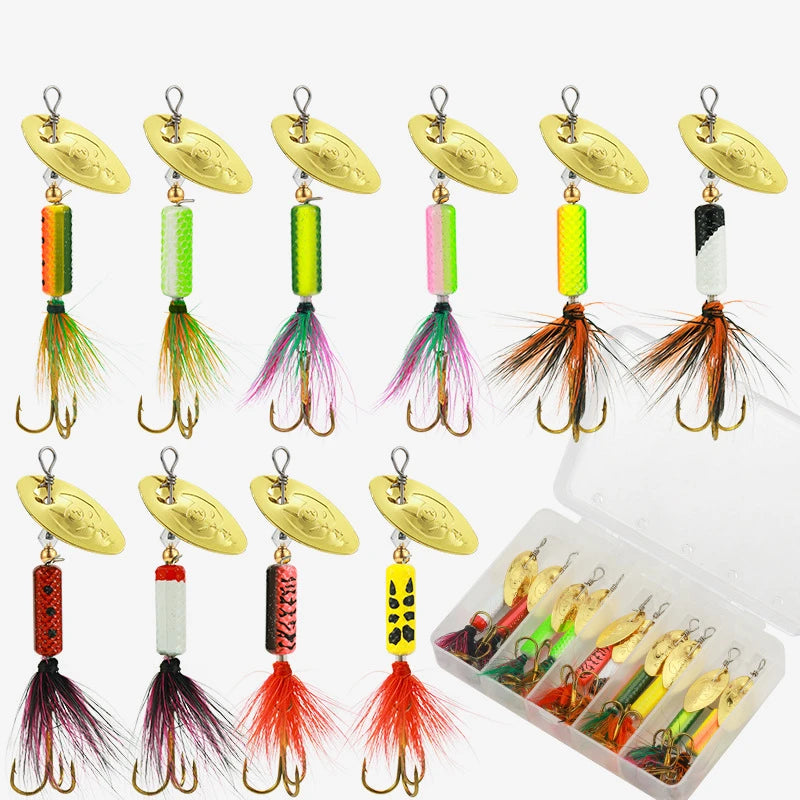 10/5PCS Metal Spinner Bait Spoon Hard Fishing Lures With Treble Hooks