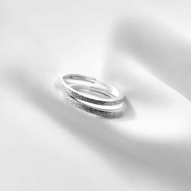 925 Sterling Silver Frosted Round Adjustable Ring For Fashion Women Classic Fine Jewelry Minimalist