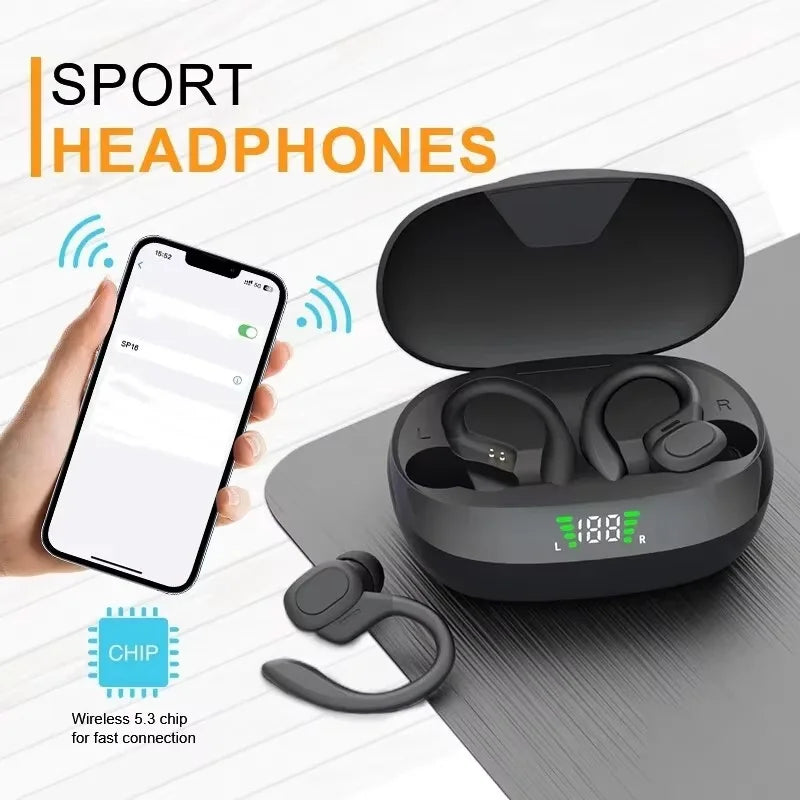 Wireless Earbuds Ear Hook Sports HiFI Stereo Waterproof Headset With Mic TWS Headphone
