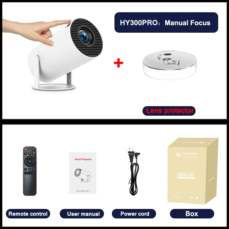 HY300 Plus Projector Android 4K 1280*720P Dual Wifi 300ANSI Video Cinema