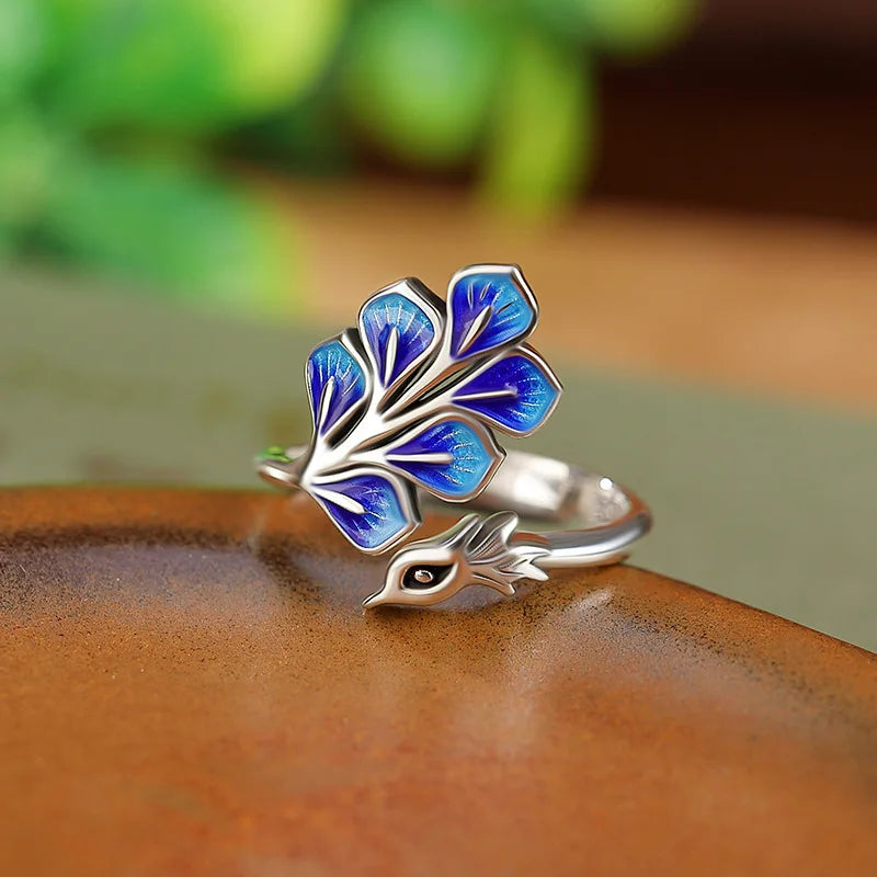 925 Sterling Silver Blue Peacock Wedding Rings For Women Engagement Wedding Fine Jewelry Jewellery