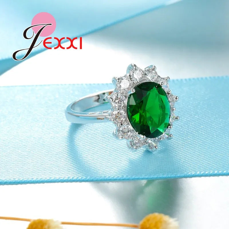 925 Sterling Silver Color Wedding Engagement Rings Prong Shiny Cubic Zirconia
